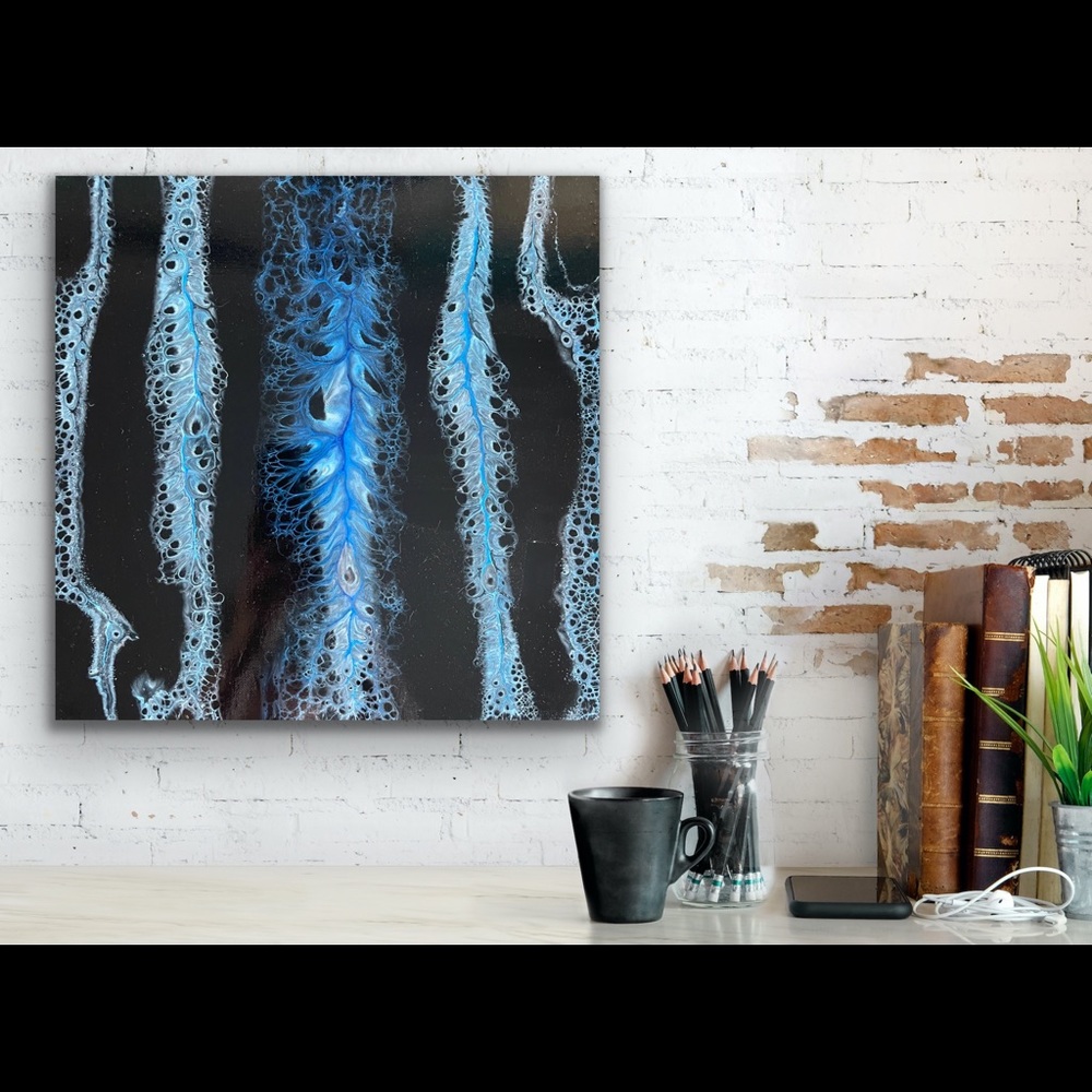 Painting - Fluid Art Original In 14x14 Canvas - Blue Waterfalls